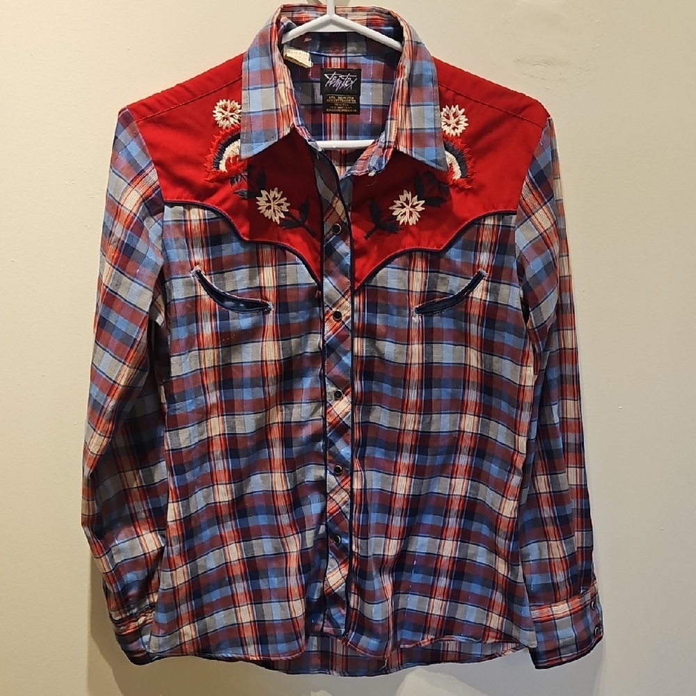 Temt Red and Blue Plaid Button-Down Shirt